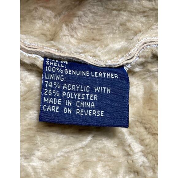 VTG Baileys Point Womens Leather Coat Jacket Light Tan Size Med Sherpa Like Trim - Picture 5 of 10